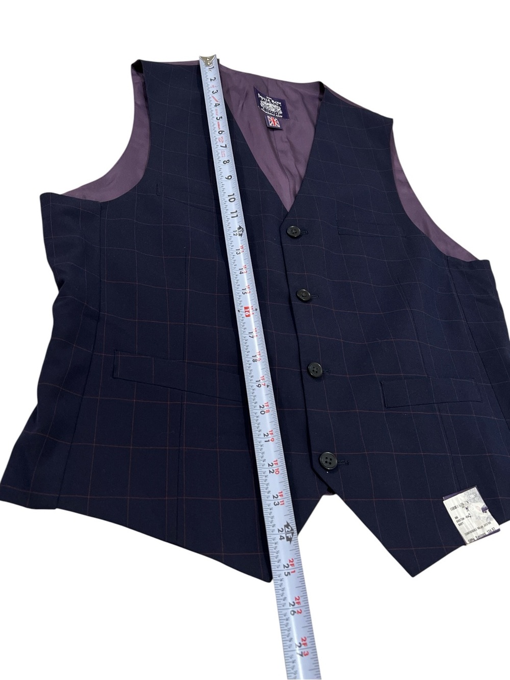 The Savile Row Company London Brixton Waistcoat Vest - Mens 40R - Navy / Purple. - Picture 3 of 9